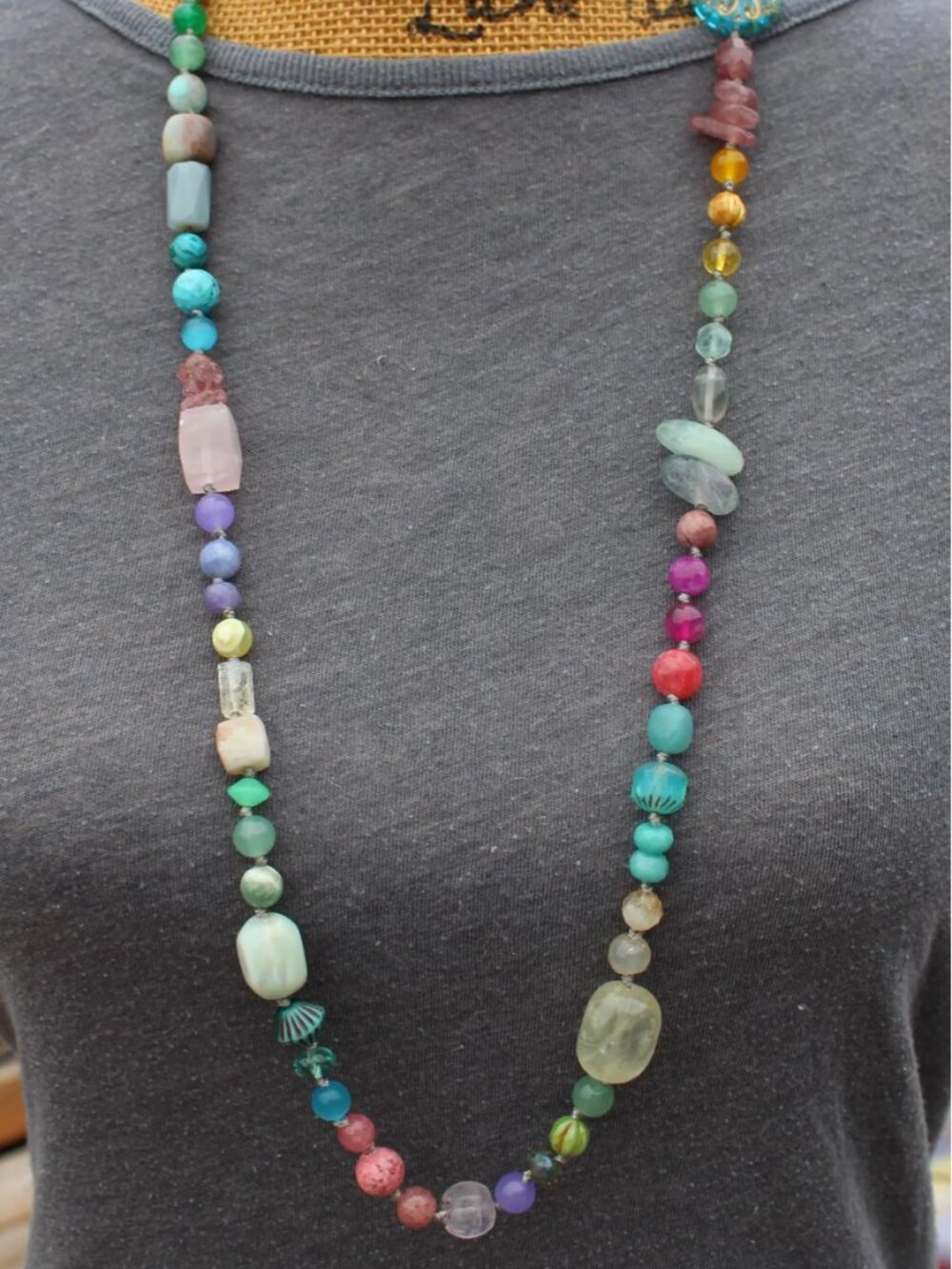 Radiant Handmade Long or Double Rainbow Gemstone Statement Necklace